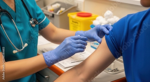 Nurse Administering Vaccine Injection to Patient's Arm