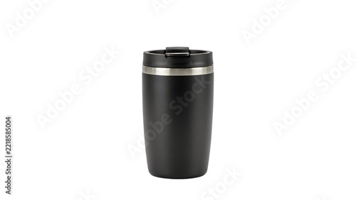 Black insulated travel mug with lid