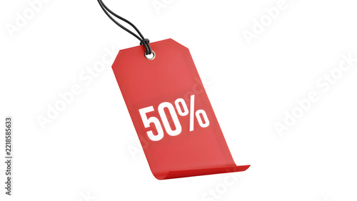 Red sale tag with fifty percent discount