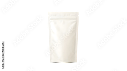 Standing empty white pouch bag with zipper closure