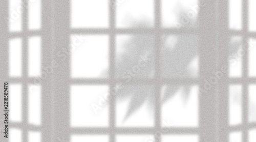 Soft shadow of a window frame and tropical leaves cast on a textured white wall, creating a minimalist and serene atmosphere for interior design backgrounds isolated on transparent background
