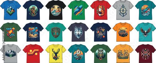 Collection of Diverse and Artistic T-Shirt Designs Featuring Nature and Wildlife