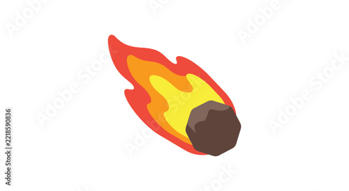Burning meteorite with flames depicted as a colorful vector illustration on a white background