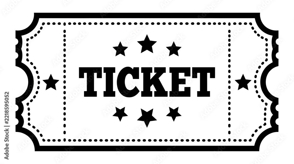 Fototapeta premium Black and white ticket icon with stars for event admission and