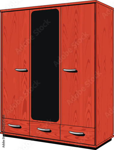 Modern Wooden Wardrobe Vector Illustration
