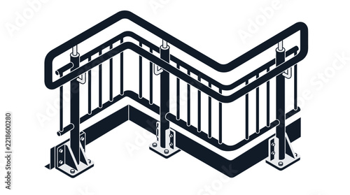 Modern Staircase Handrail Isolated on Transparent