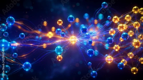 Abstract artificial intelligence neural network with glowing blue and gold nodes