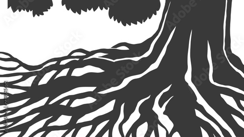 Tree Trunk with Spreading Roots Silhouette Illustration vector