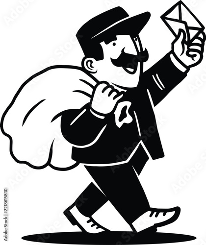 Mail Carrier Walking with Letter and Bag Illustration world post day vector