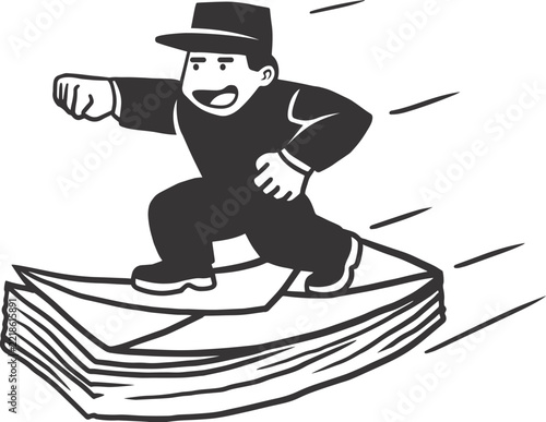 Mail Carrier Riding on Stack of Envelopes Illustration world post day vector