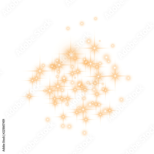 Golden stardust, sparkling particles, and shimmering lights against a vibrant, festive background.