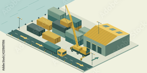Isometric Global Logistics Container Port