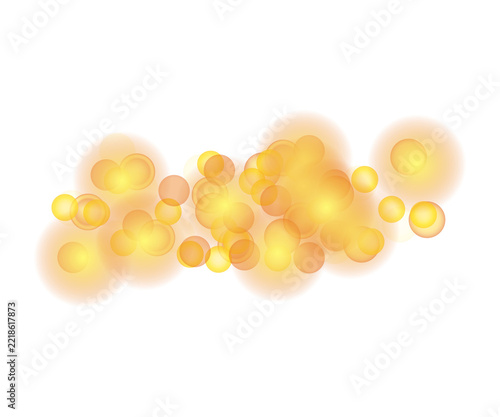 Golden bokeh lights with glowing particles, isolated.