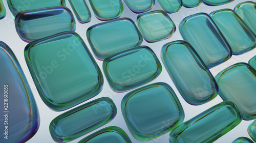 Abstract Teal Glass Tiles With Rounded Squares Create a Modern Geometric Pattern for Design Projects