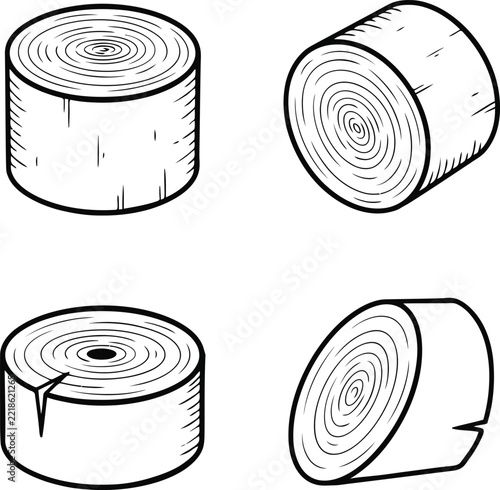 Wood logs icon set representing timber material textures