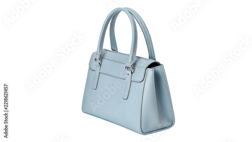 Elegant light blue leather women handbag accessory isolated on transparent background