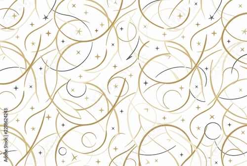 Elegant Swirling Lines And Stars Seamless Pattern