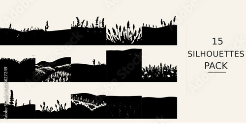 Lavender Field Silhouette Smooth Shape Modern Silhouette Illustration Vector SVG Black Shape on White Background Clipart Graphic