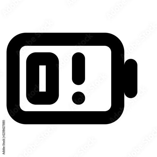 Low battery icon with exclamation mark warning symbol isolated on white background