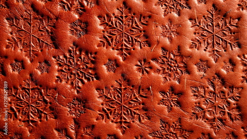 Red Leather with Tooled Snowflake Pattern Christmas Background