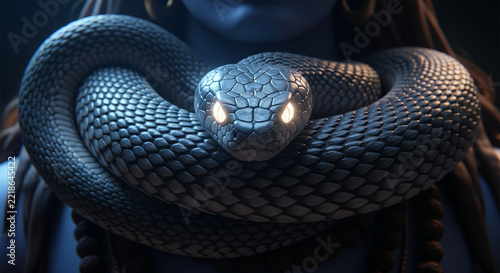 Lord Shiva with Sacred Snake Coiled Around His Neck and Glowing Eyes