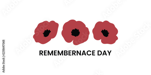 Remembrance day illustration with three red poppy flowers