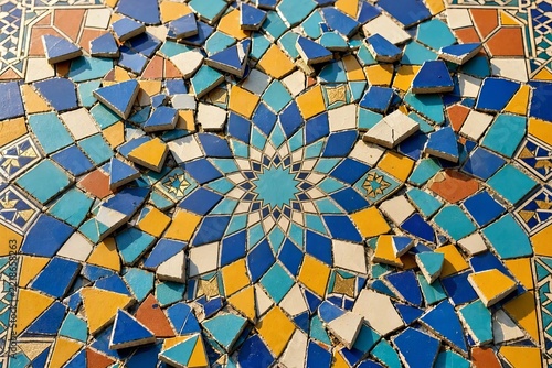 Multicolored broken tile fragments abstract background