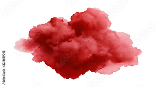 Deep red watercolor paint splash with soft edges and textured pigment wash