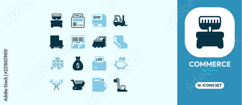 Commerce icons set for retail and online shopping
