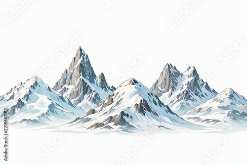 Snow capped mountain on a white background