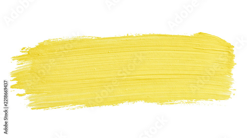 Horizontal yellow paint brush stroke with thick textured oil pigment