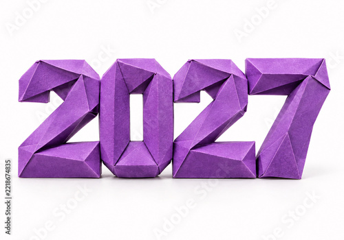 Purple Geometric Origami Numbers Representing Year 2027 for Future Planning and Business Strategy Concepts