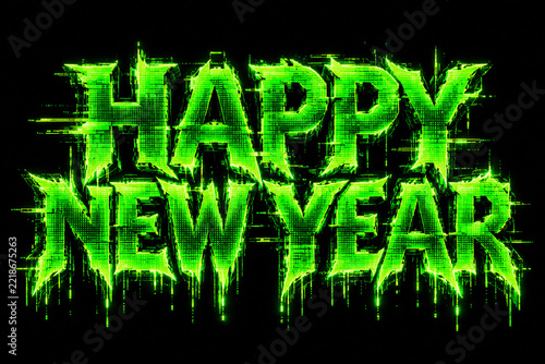 Glowing green spooky slime text effect saying Happy New Year on a dark background for design