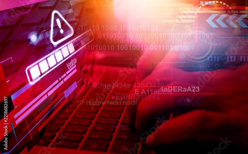 AI Malware attack virus alert , malicious software infection , cyber security awareness training to protect business information from threat attacks