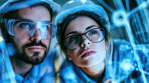 Female civil engineer and construction manager collaborating inside a smart office, 
