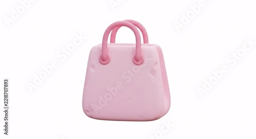 Pink clay handbag with rounded handles on white background