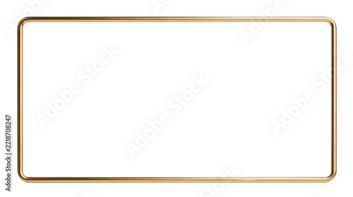 Rectangular golden metal frame with rounded corners and polished surface
