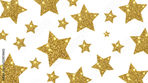 Gold Glitter Stars Isolated on Transparent Background for Award and Luxury Party