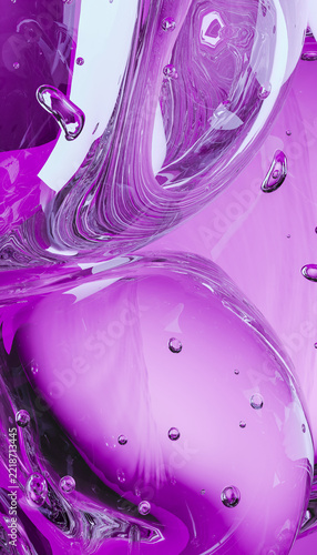 Abstract purple transparent shapes with bubbles