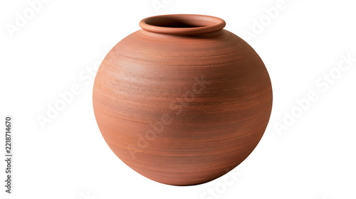 Fotografie Round terracotta clay pot with textured surface and wide opening