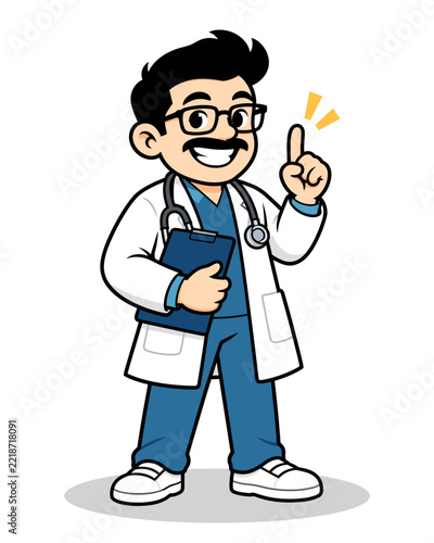 Friendly Doctor Mascot Character Stethoscope Cartoon Illustration