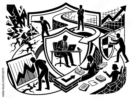 Business security and risk management strategy concept with corporate team protection
