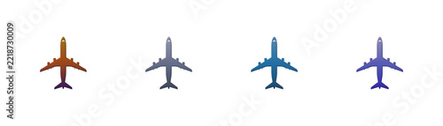 Airplane icons set with gradient colors isolated on white background