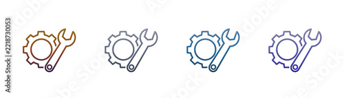 Wrench and gear icon set with colorful gradient line art design style