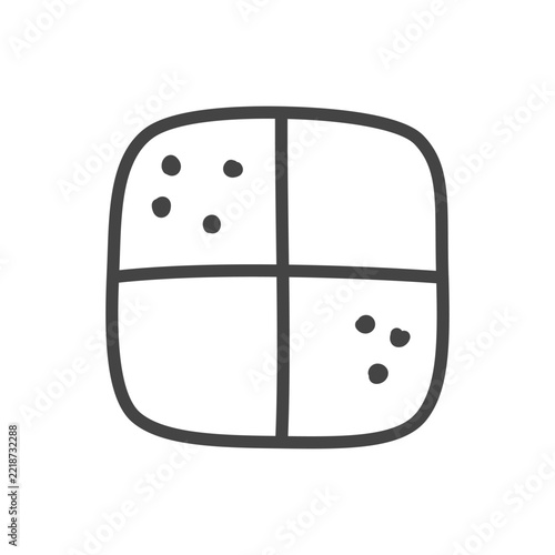 Cute cookie icon. Monochrome illustration of a square biscuit divided into four sections, created in a minimal kawaii style on white background. Vector 10 EPS.