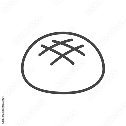 Kawaii bun icon. Cute monochrome illustration of a small round pastry decorated with simple crisscross cuts, shown in a soft style on white background. Vector 10 EPS.
