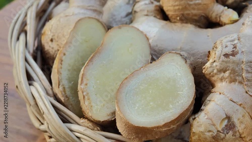 Fresh ginger in a basket