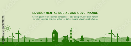 ESG Environmental Social and Governance Banner Banckground Concept Illustration with Green Ecology and Renewable Energy Design