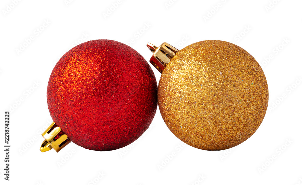 Fototapeta premium Christmas ornaments in red and gold colors placed together for decoration during holiday season