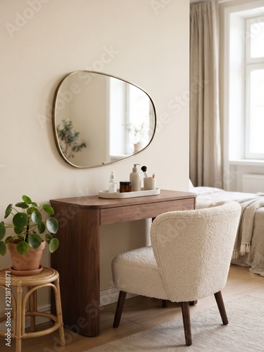 Modern Apartment Beauty Corner with Minimalist Vanity and Generous Copy Space